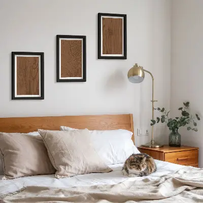 Tríptico com moldura estampa de textura minimalista de casca de árvore com padrão de madeira