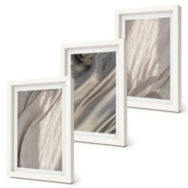 Conjunto de 3 quadros decorativos com detalhes de estruturas de tecido natural em estilo boho