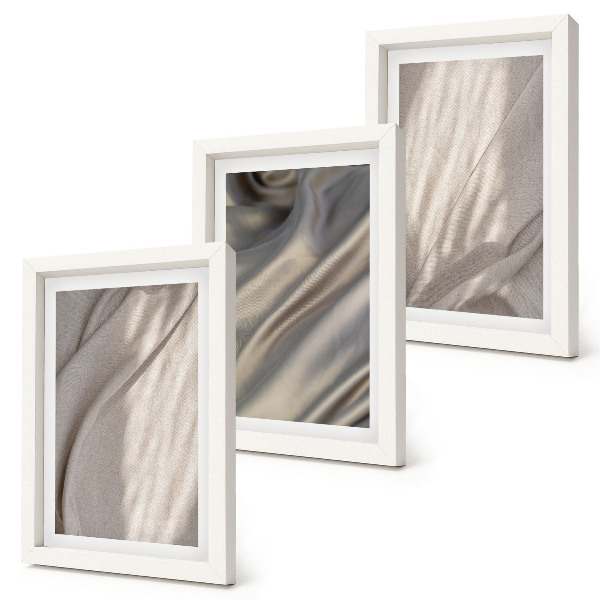 Conjunto de 3 quadros decorativos Detalhe das estruturas de tecido natural em estilo boho.