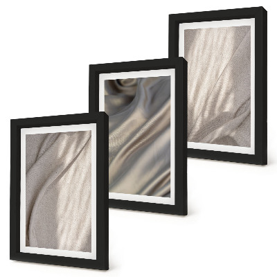 Conjunto de 3 quadros decorativos Detalhe das estruturas de tecido natural em estilo boho.