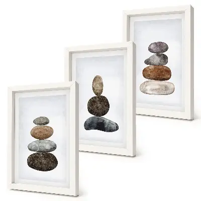 Conjunto de quadros com imagens pilhas de pedras em pintura minimalista estilo boho