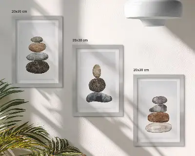 Conjunto de quadros com imagens pilhas de pedras em pintura minimalista estilo boho