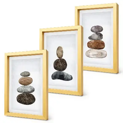 Conjunto de quadros com imagens pilhas de pedras em pintura minimalista estilo boho