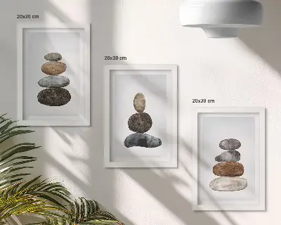 Conjunto de quadros com imagens pilhas de pedras em pintura minimalista estilo boho