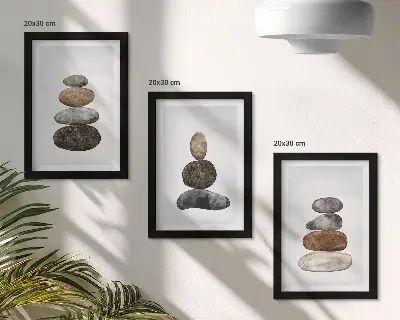 Conjunto de quadros com imagens pilhas de pedras em pintura minimalista estilo boho