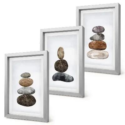 Conjunto de quadros com imagens pilhas de pedras em pintura minimalista estilo boho