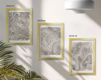 Pintura abstrata de formas modernas tríptico com moldura