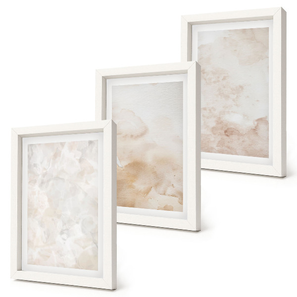 Conjunto de 3 quadros decorativos Texturas modernas em tons pastel claros.