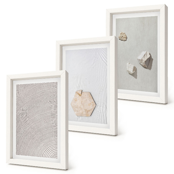 Conjunto de 3 quadros decorativos Texturas leves na areia, estilo boho delicado