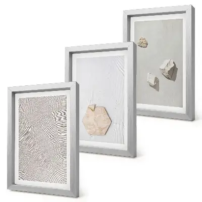 Conjunto de 3 quadros decorativos com texturas leves na areia em estilo boho delicado