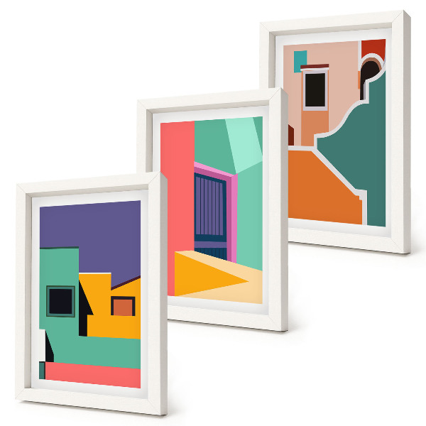 Conjunto de molduras com imagens Ilustrações coloridas da cidade em estilo moderno.