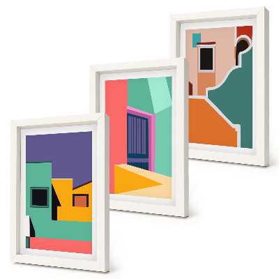 Conjunto de molduras com imagens Ilustrações coloridas da cidade em estilo moderno.