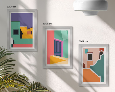 Conjunto de molduras com imagens Ilustrações coloridas da cidade em estilo moderno.