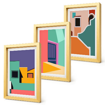 Conjunto de molduras com imagens Ilustrações coloridas da cidade em estilo moderno.