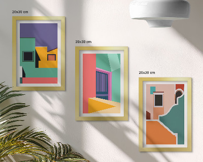 Conjunto de molduras com imagens Ilustrações coloridas da cidade em estilo moderno.