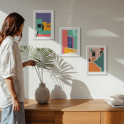 Conjunto de molduras com imagens Ilustrações coloridas da cidade em estilo moderno.