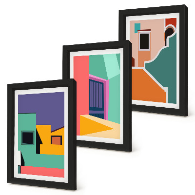 Conjunto de molduras com imagens Ilustrações coloridas da cidade em estilo moderno.
