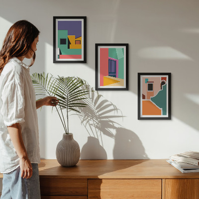 Conjunto de molduras com imagens Ilustrações coloridas da cidade em estilo moderno.
