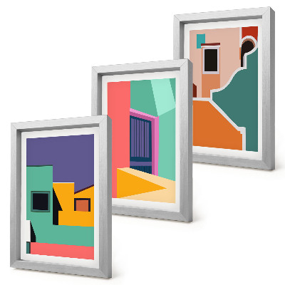 Conjunto de molduras com imagens Ilustrações coloridas da cidade em estilo moderno.