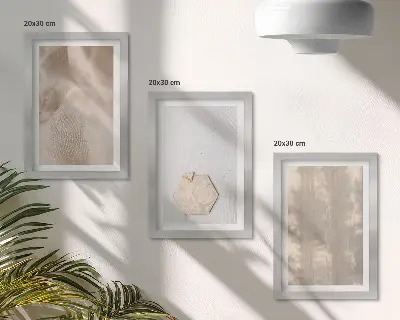Tríptico com moldura com texturas sutis em estilo boho natural