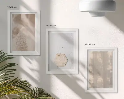 Tríptico com moldura com texturas sutis em estilo boho natural