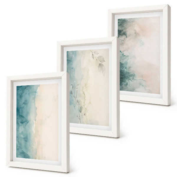 Conjunto de 3 quadros decorativos Pinturas em aquarela sobre tela, estilo minimalista