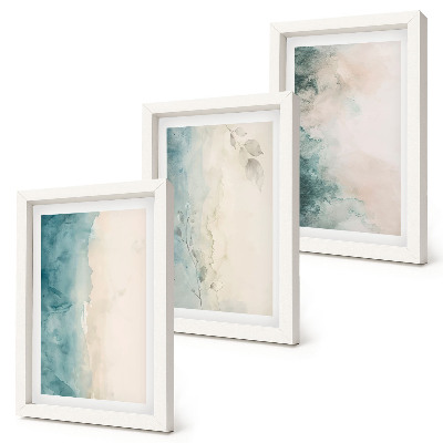 Conjunto de 3 quadros decorativos Pinturas em aquarela sobre tela, estilo minimalista