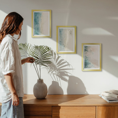 Conjunto de 3 quadros decorativos Pinturas em aquarela sobre tela, estilo minimalista