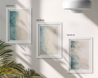 Conjunto de 3 quadros decorativos Pinturas em aquarela sobre tela, estilo minimalista