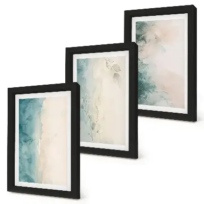 Conjunto de 3 quadros decorativos pinturas em aquarela sobre tela com estilo minimalista
