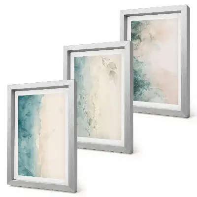 Conjunto de 3 quadros decorativos pinturas em aquarela sobre tela com estilo minimalista