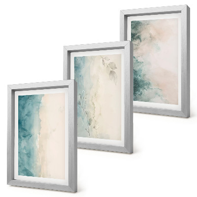 Conjunto de 3 quadros decorativos Pinturas em aquarela sobre tela, estilo minimalista