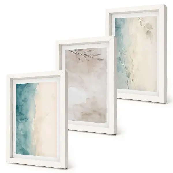 Tríptico com moldura estampa de textura sutil de aquarela