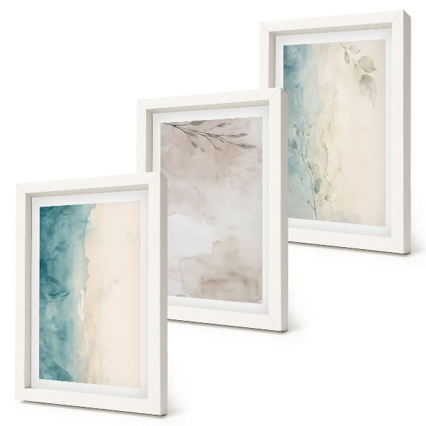 Tríptico com moldura Textura sutil de aquarela
