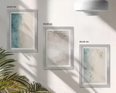 Tríptico com moldura estampa de textura sutil de aquarela