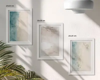 Tríptico com moldura estampa de textura sutil de aquarela