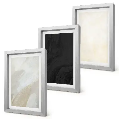 Conjunto de 3 quadros decorativos com estruturas em diferentes tons de minimalismo