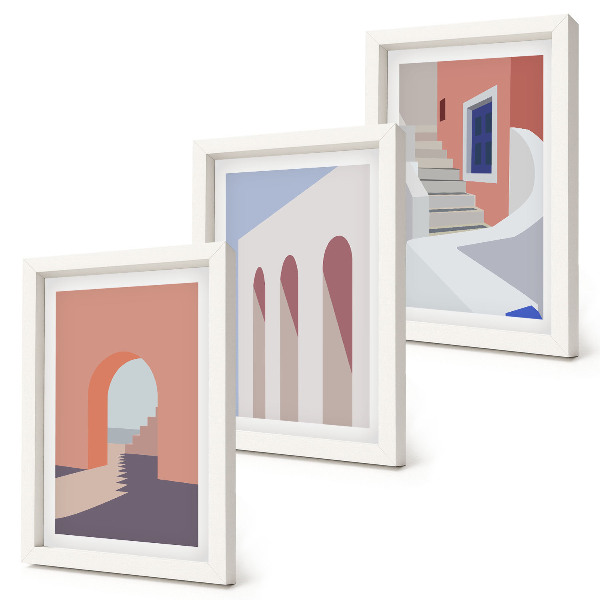 Conjunto de molduras com imagens Ilustrações de arquitetura urbana em estilo minimalista.