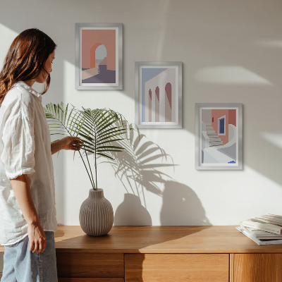 Conjunto de molduras com imagens Ilustrações de arquitetura urbana em estilo minimalista.