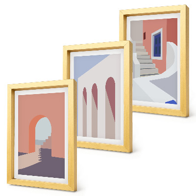 Conjunto de molduras com imagens Ilustrações de arquitetura urbana em estilo minimalista.