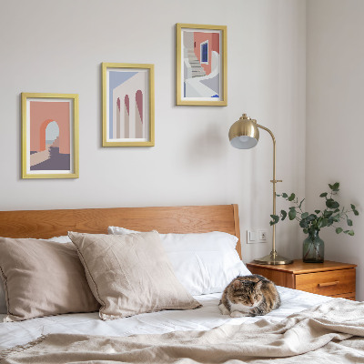 Conjunto de molduras com imagens Ilustrações de arquitetura urbana em estilo minimalista.