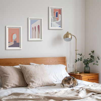 Conjunto de molduras com imagens Ilustrações de arquitetura urbana em estilo minimalista.