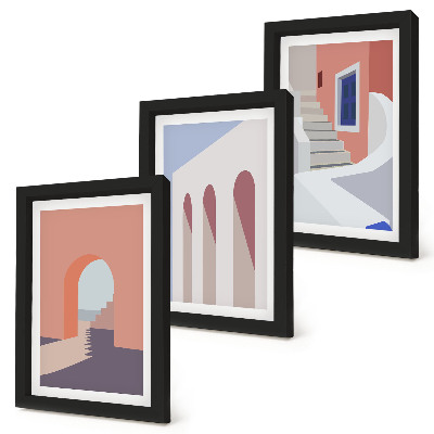 Conjunto de molduras com imagens Ilustrações de arquitetura urbana em estilo minimalista.