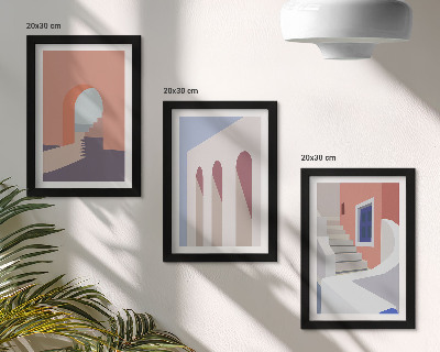 Conjunto de molduras com imagens Ilustrações de arquitetura urbana em estilo minimalista.
