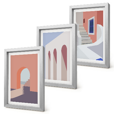 Conjunto de molduras com imagens Ilustrações de arquitetura urbana em estilo minimalista.