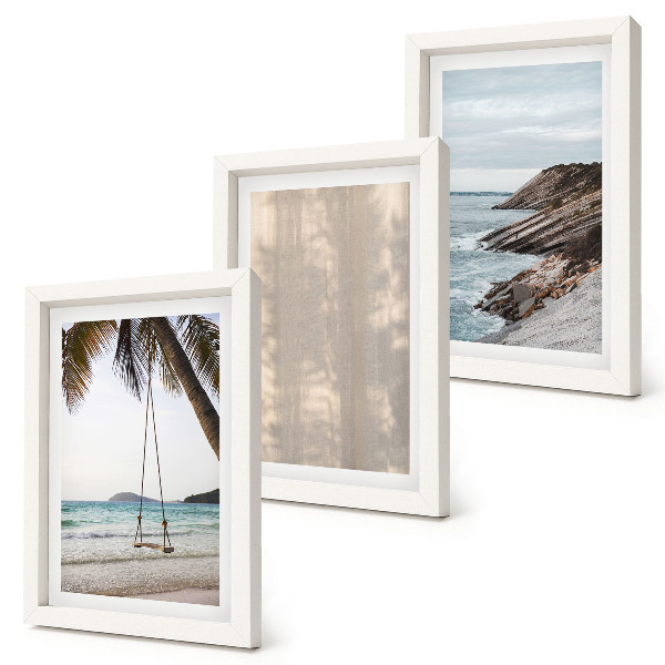 Conjunto de 3 quadros decorativos Areia de verão e vistas para o mar, paisagens de verão