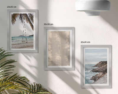Conjunto de 3 quadros decorativos Areia de verão e vistas para o mar, paisagens de verão