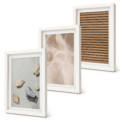 Tríptico com moldura Pedras, madeira, tecido, diversas texturas
