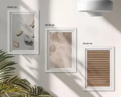Tríptico com moldura estampa de pedras, madeira e tecido com diversas texturas