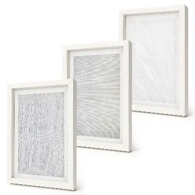 Conjunto de 3 quadros decorativos com estampas de padrões de estruturas de cordas brilhantes na areia